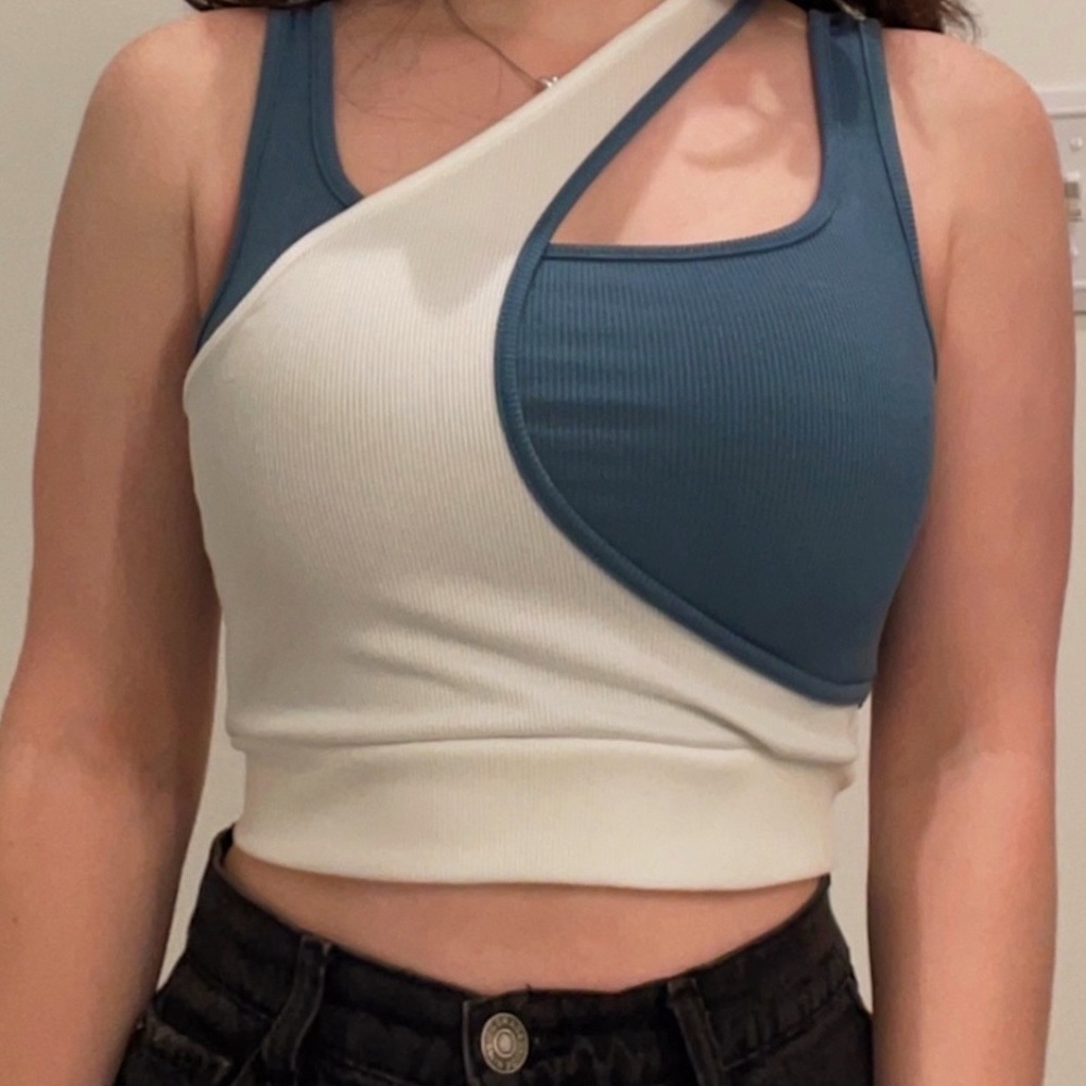 Two Tone Asymmetrical Neck Tank Top